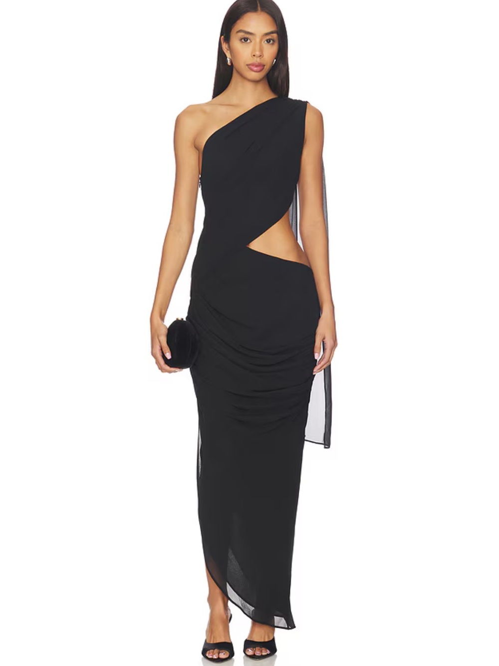 Lovers and Friends Marleen Maxi Dress Black One-Shoulder Cutout gown Revolve XS